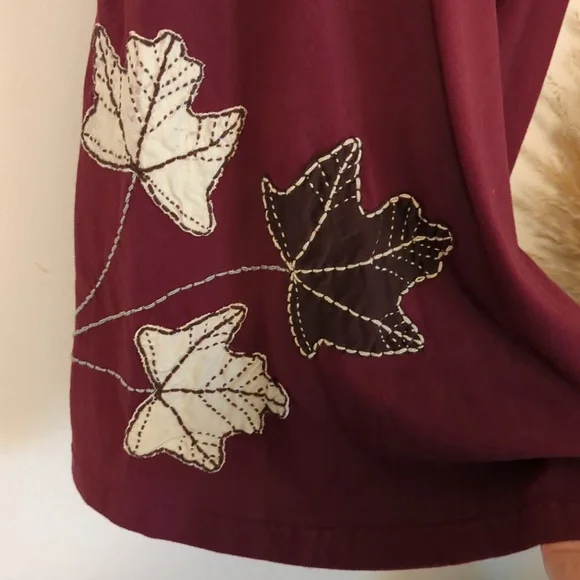 Synergy Organic Clothing Burgundy Dress With Fall Leaves - Picture 2 of 3